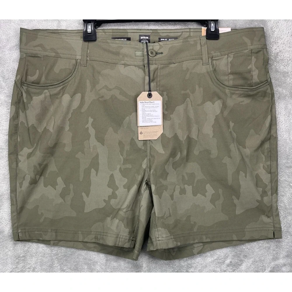 NWT prAna Women's Halle Short Plus II Size 20/07 Green Camo MSRP $69